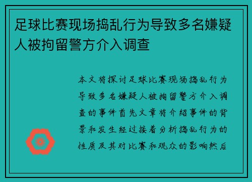 足球比赛现场捣乱行为导致多名嫌疑人被拘留警方介入调查