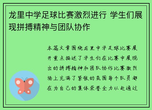 龙里中学足球比赛激烈进行 学生们展现拼搏精神与团队协作