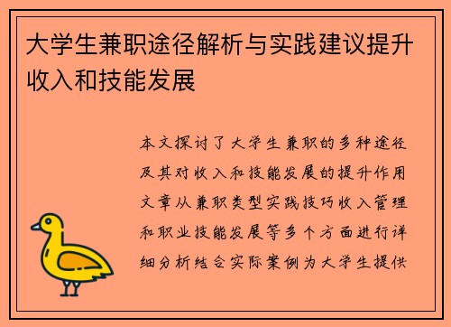 大学生兼职途径解析与实践建议提升收入和技能发展