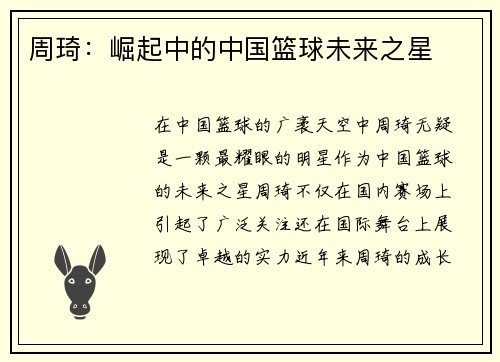 周琦：崛起中的中国篮球未来之星