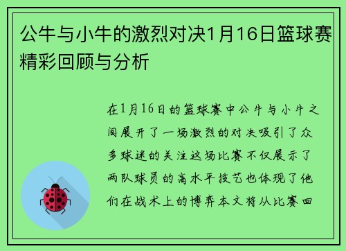 公牛与小牛的激烈对决1月16日篮球赛精彩回顾与分析