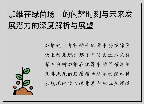 加维在绿茵场上的闪耀时刻与未来发展潜力的深度解析与展望